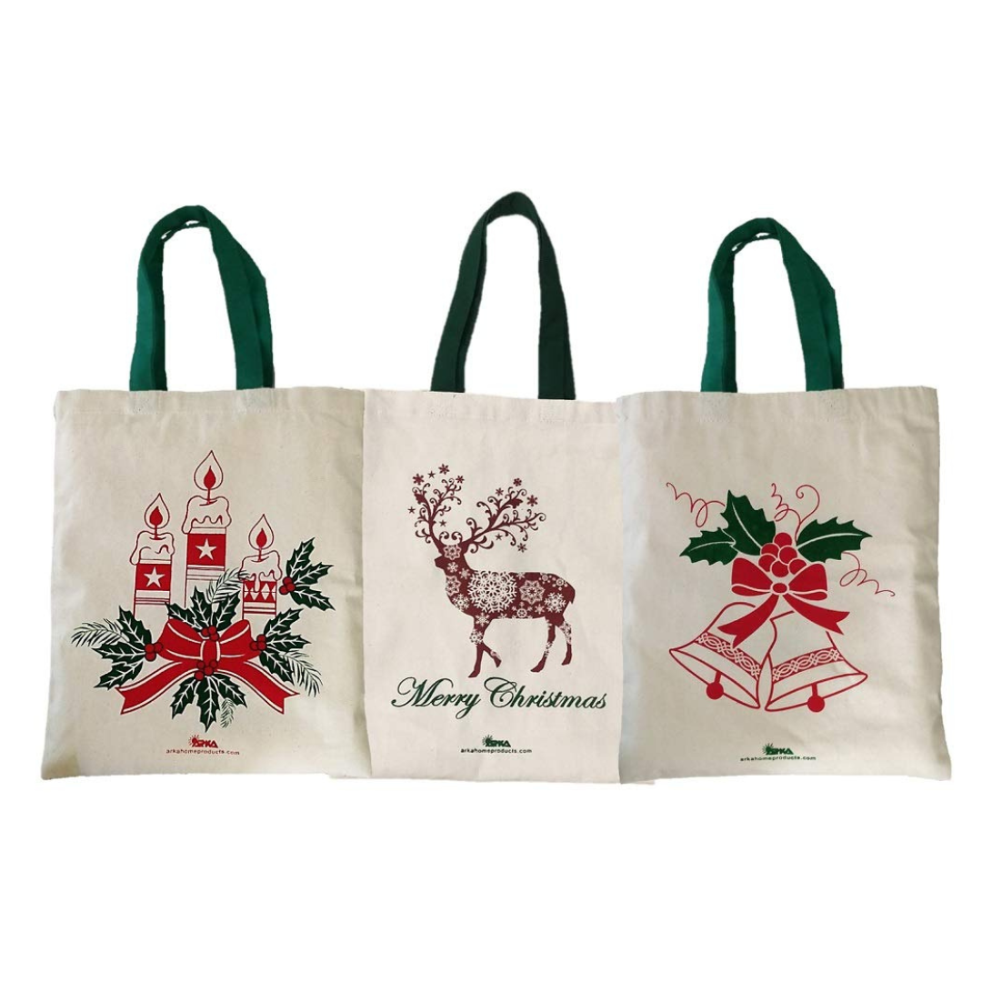 Untitled design (69) Arka Home Products Christmas Gift Bags (Canvas_Off-White_12 X 14 inch) Set of 3