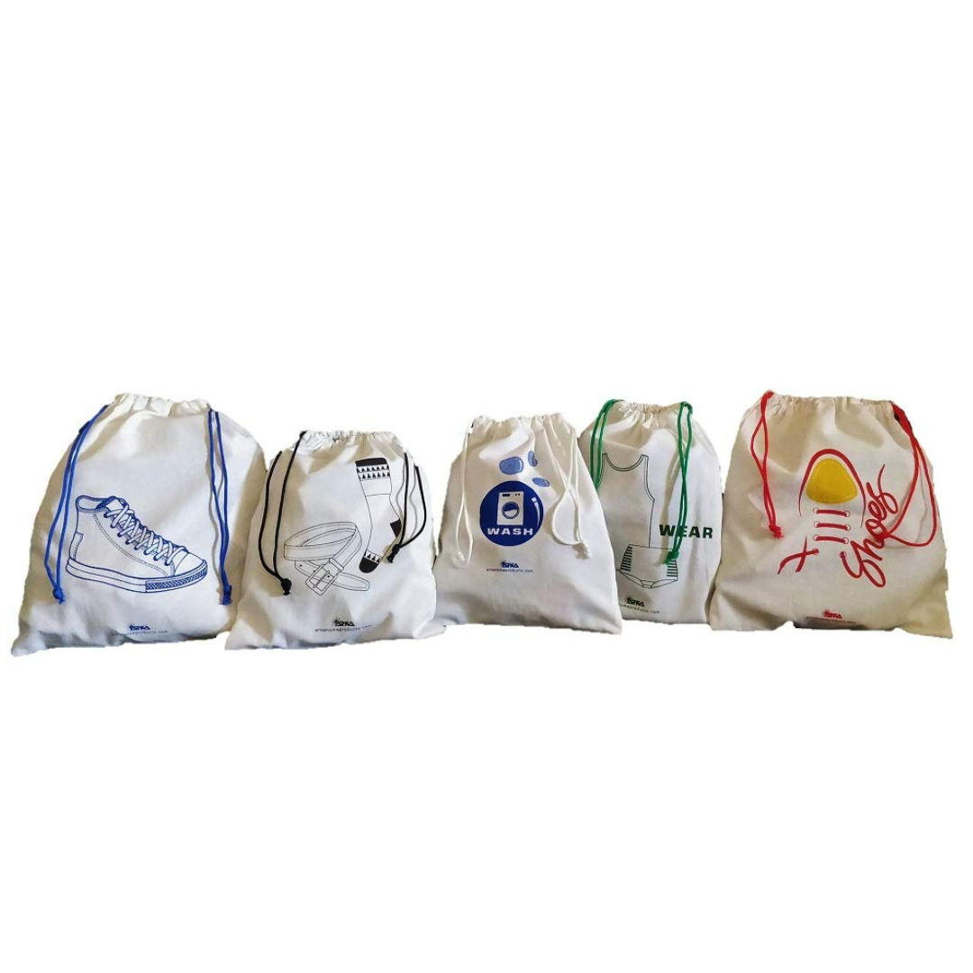Untitled design (72) Arka Home Products Kids Travel Accessories Bag Set - Wash, Wear, Socks/Belt and Shoes Bags (100% Cotton) (Set of 5)