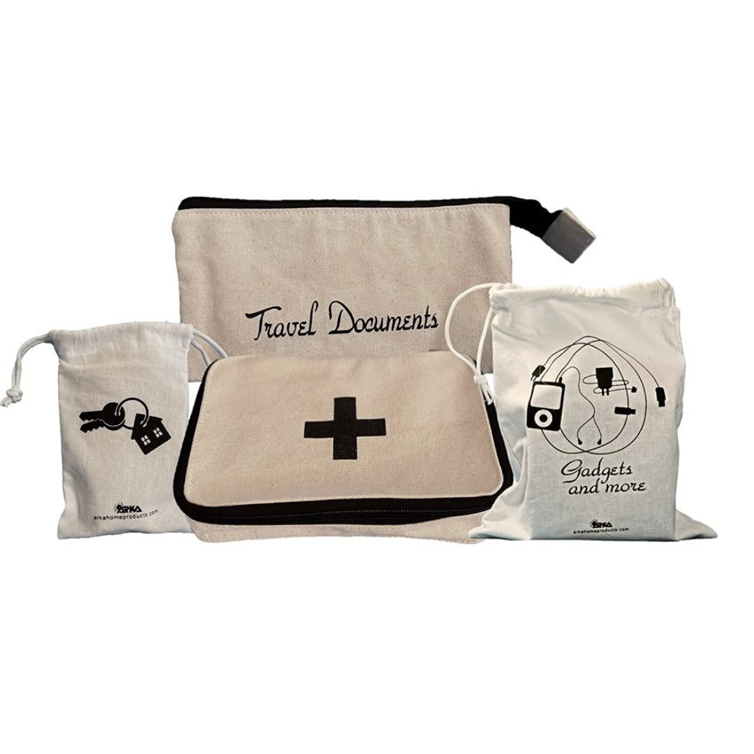 Untitled design (74) Arka Home Products Travel Essentails Set (Set of 4) Bags and organizers. First-Aid, Travel Documents Pouch, Keys and Gadgets Bag. Off-White